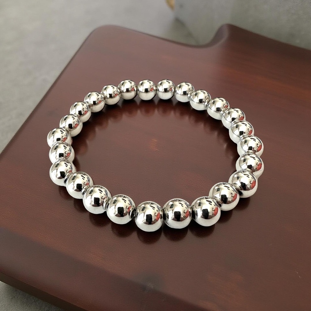 🔴 5 for $10 ONE Elegant Silver Tone Beaded Stretch Bracelet Boho